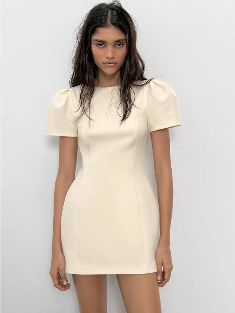ZARA NWT Elegant Cream Puff-Sleeve Mini Dress